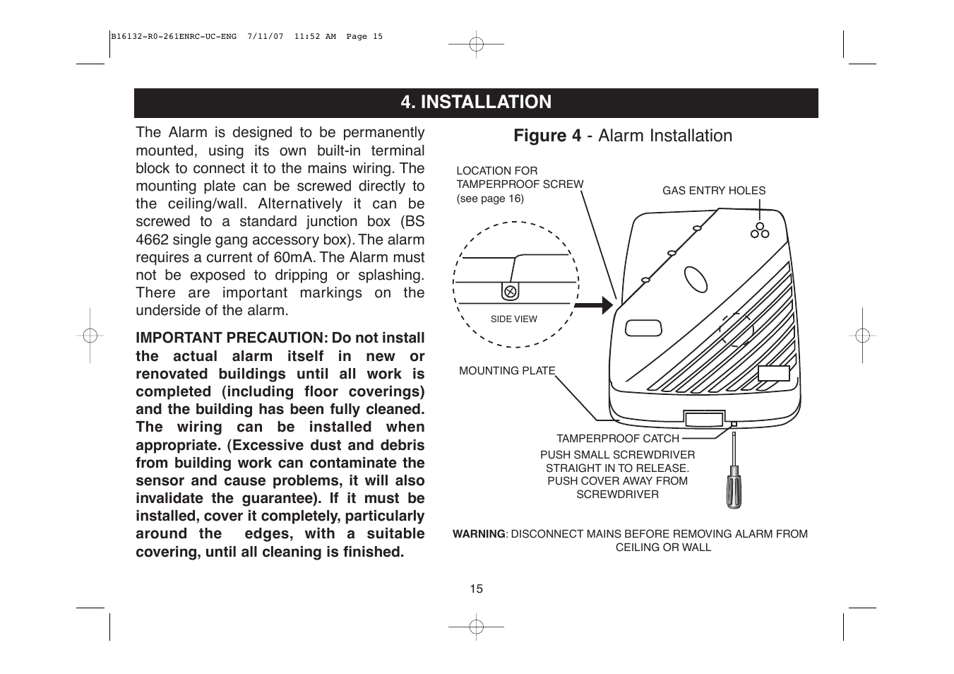 Installation, Figure 4 - alarm installation | Aico Ei261DENRC User Manual | Page 15 / 34