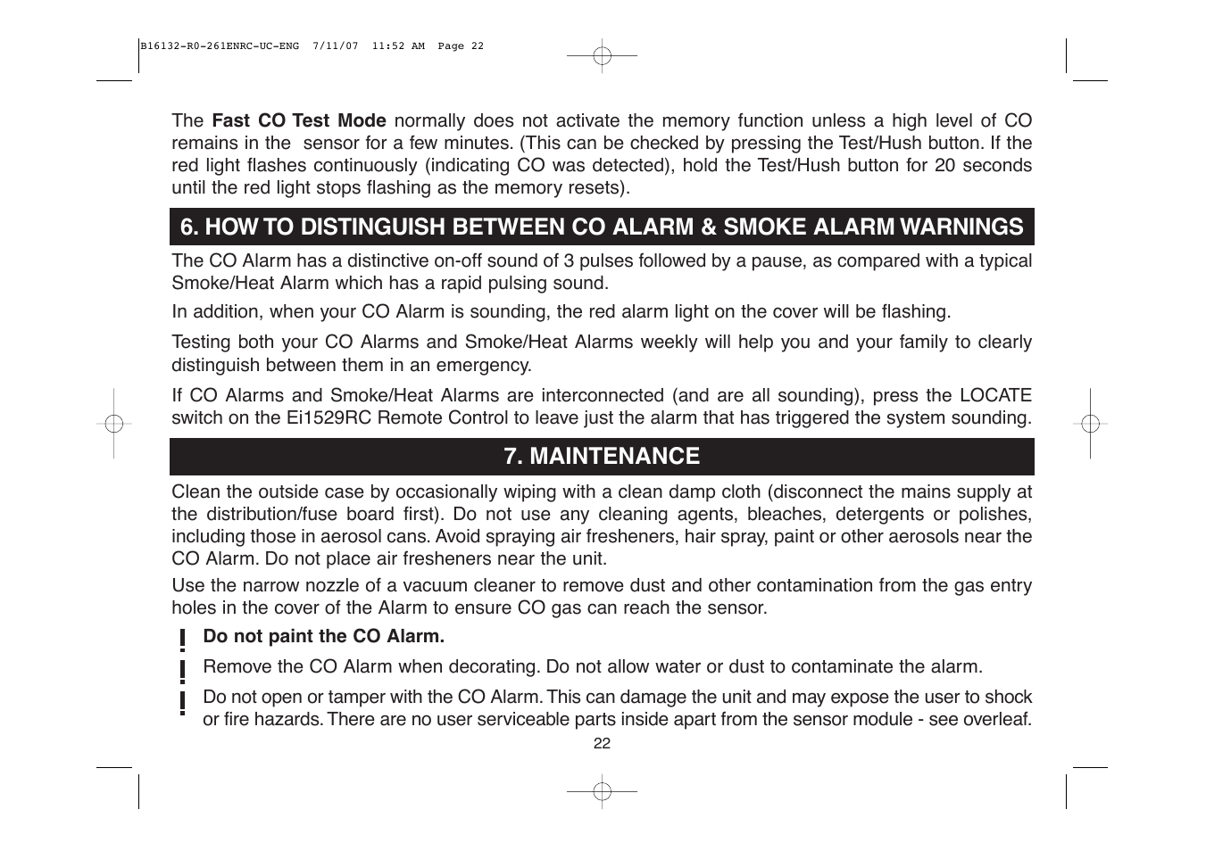 Maintenance | Aico Ei261DENRC User Manual | Page 22 / 34