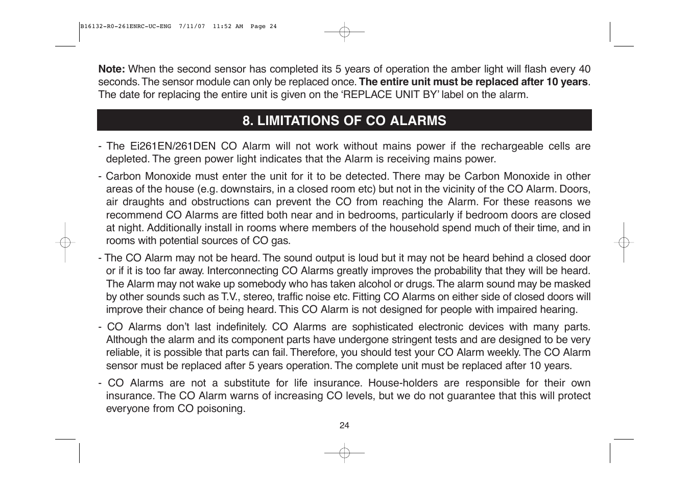 Limitations of co alarms | Aico Ei261DENRC User Manual | Page 24 / 34