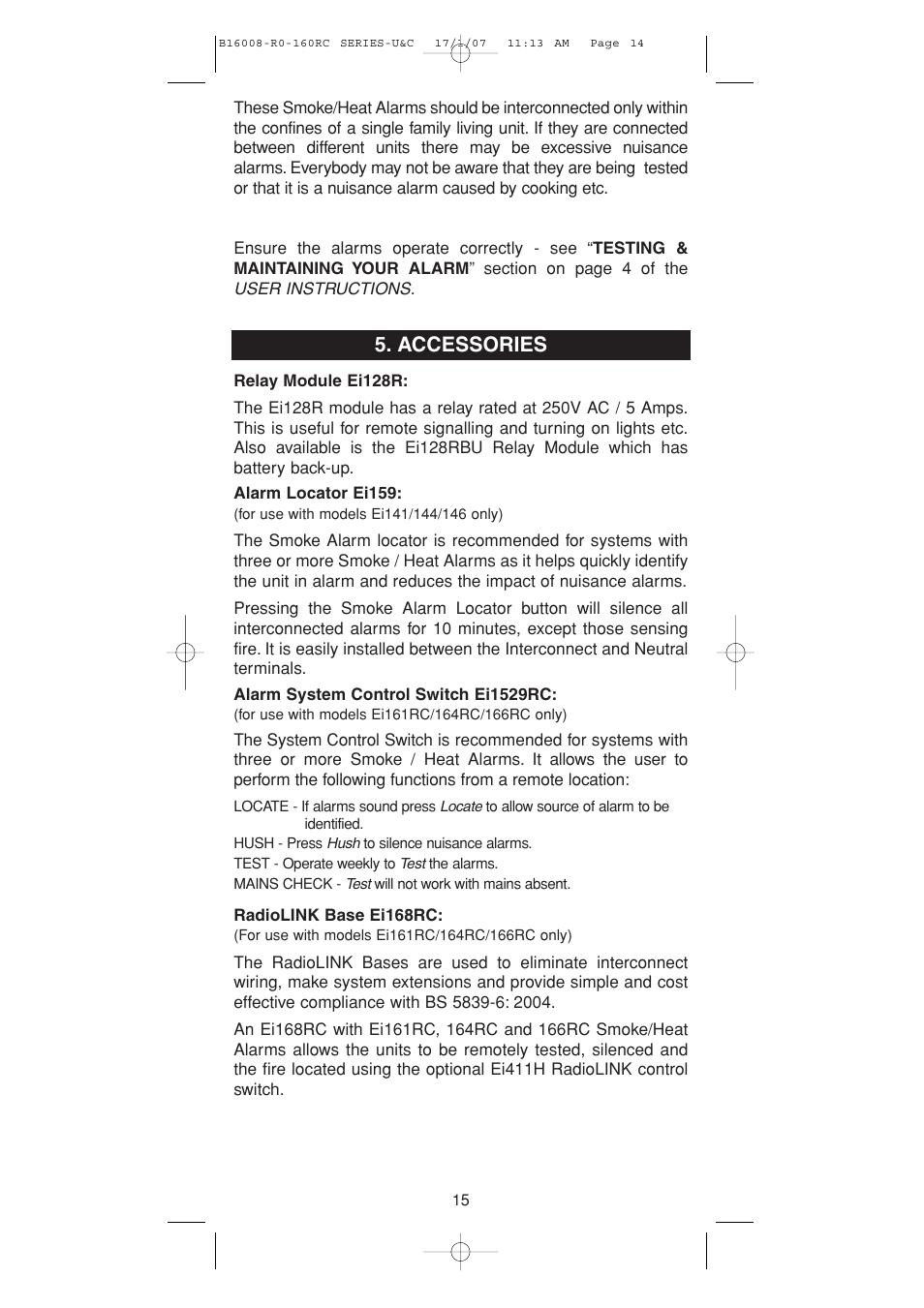 Accessories | Aico Ei168RC User Manual | Page 14 / 16