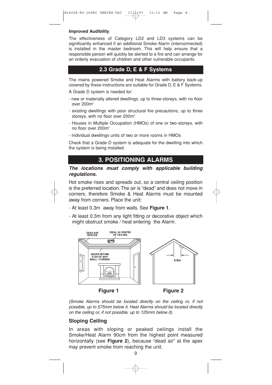 Positioning alarms, 3 grade d, e & f systems | Aico Ei168RC User Manual | Page 8 / 16