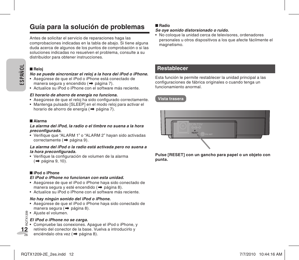 Guía para la solución de problemas | Panasonic RCDC1EG User Manual | Page 26 / 76