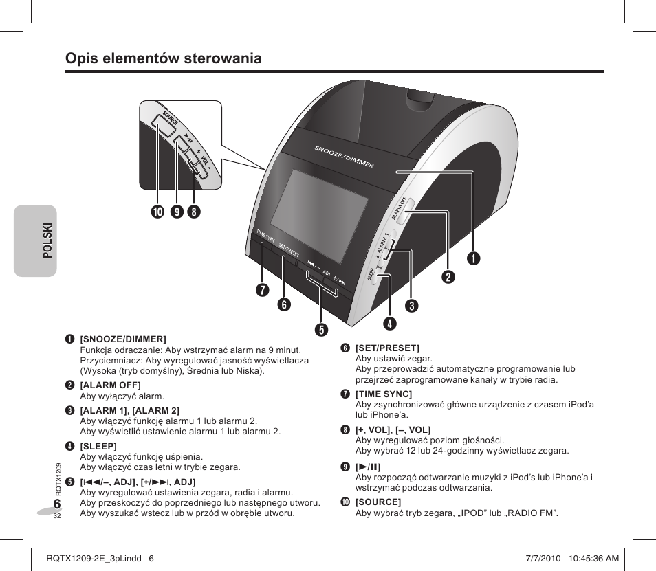 Opis elementów sterowania | Panasonic RCDC1EG User Manual | Page 32 / 76