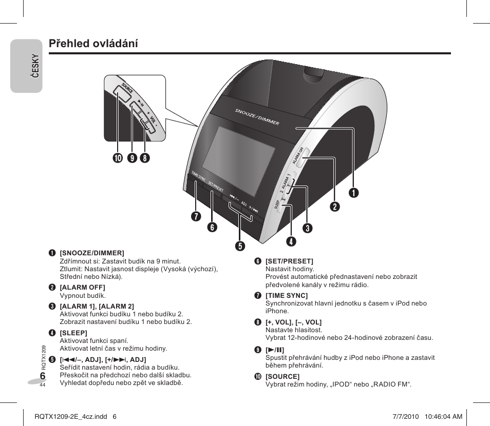 Přehled ovládání | Panasonic RCDC1EG User Manual | Page 44 / 76