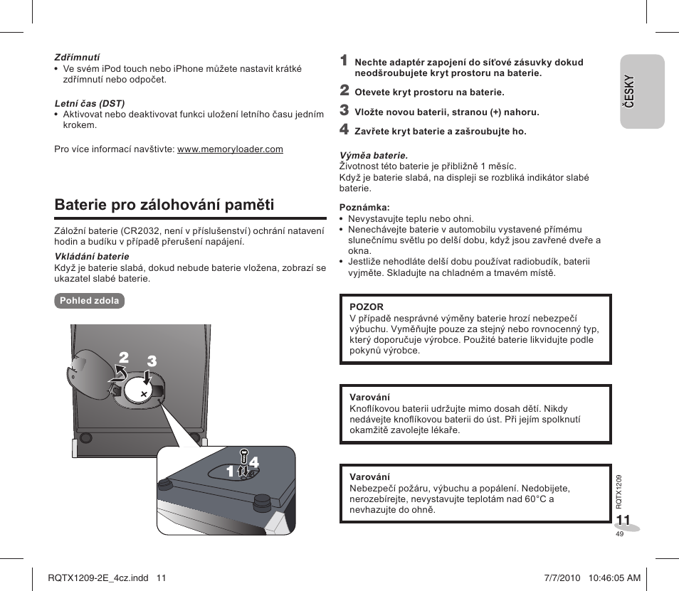 Baterie pro zálohování paměti | Panasonic RCDC1EG User Manual | Page 49 / 76