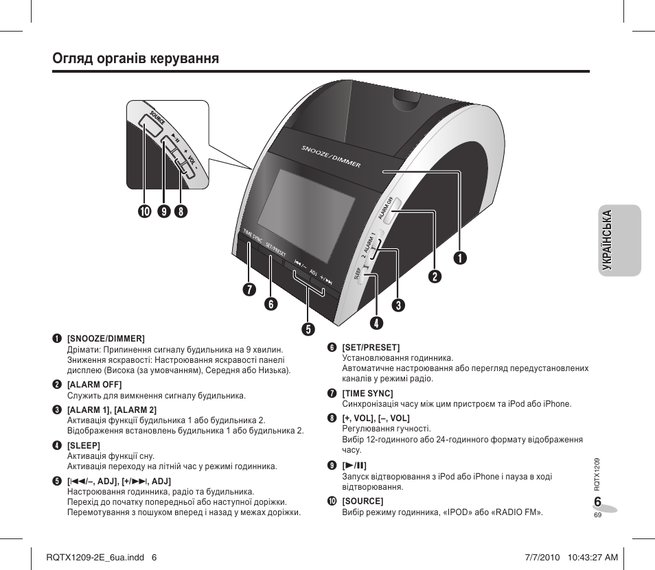 Огляд органів керування | Panasonic RCDC1EG User Manual | Page 69 / 76