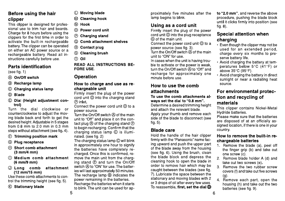 How to charge and use as rechargeable unit, How to remove the built-in rechargeable batteries | Panasonic ER160 User Manual | Page 4 / 30