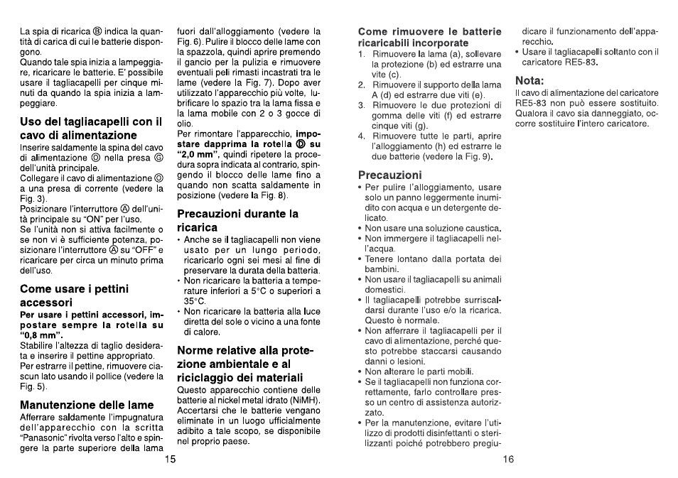 Come rimuovere le batterie, Ricaricabili incorporate | Panasonic ER160 User Manual | Page 9 / 30