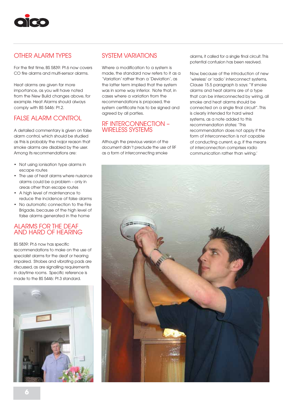 System variations, Rf interconnection – wireless systems, Other alarm types | False alarm control, Alarms for the deaf and hard of hearing | Aico Residential Fire Detection RFD User Manual | Page 6 / 28