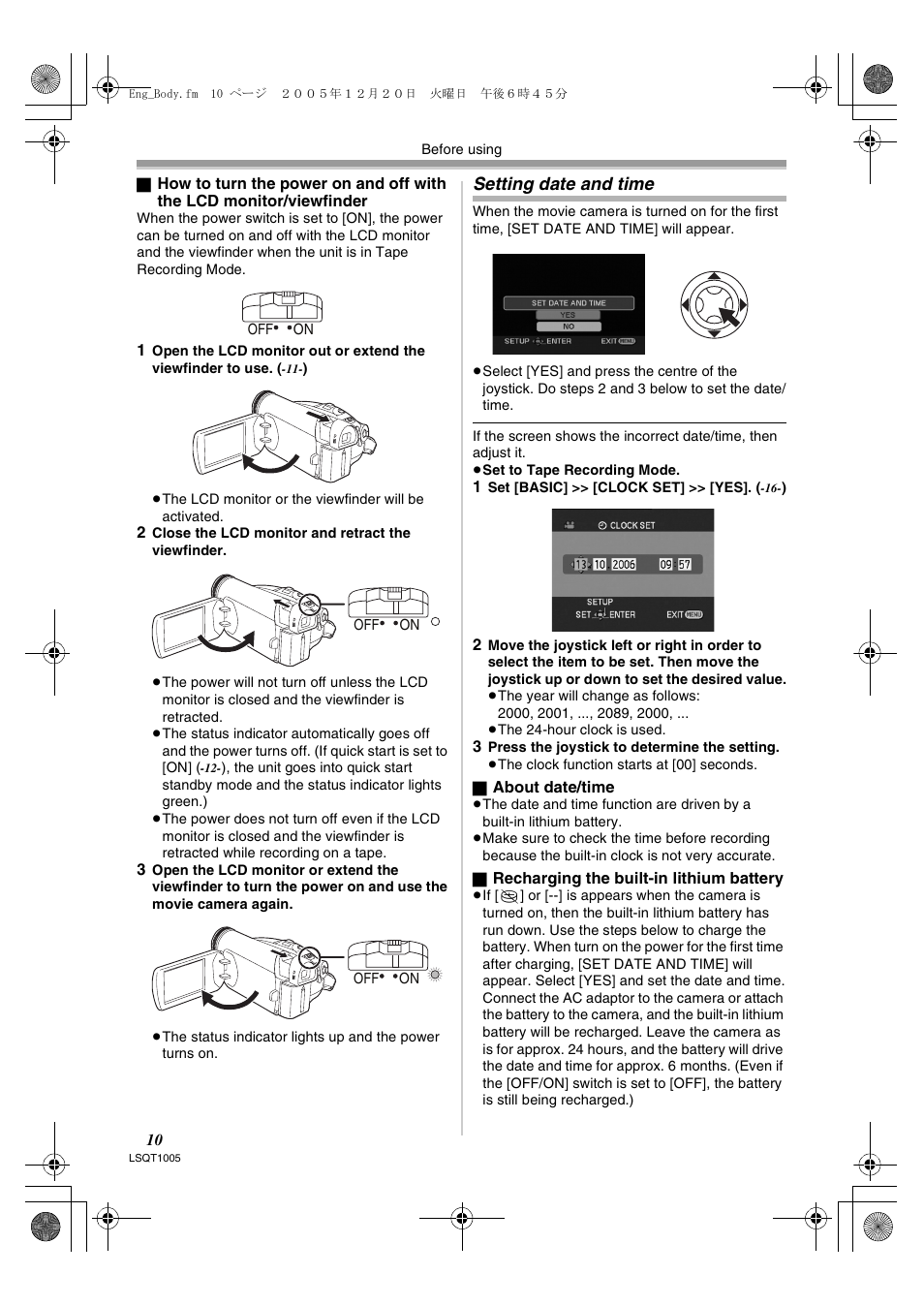 Setting date and time | Panasonic NVGS37EP User Manual | Page 10 / 204