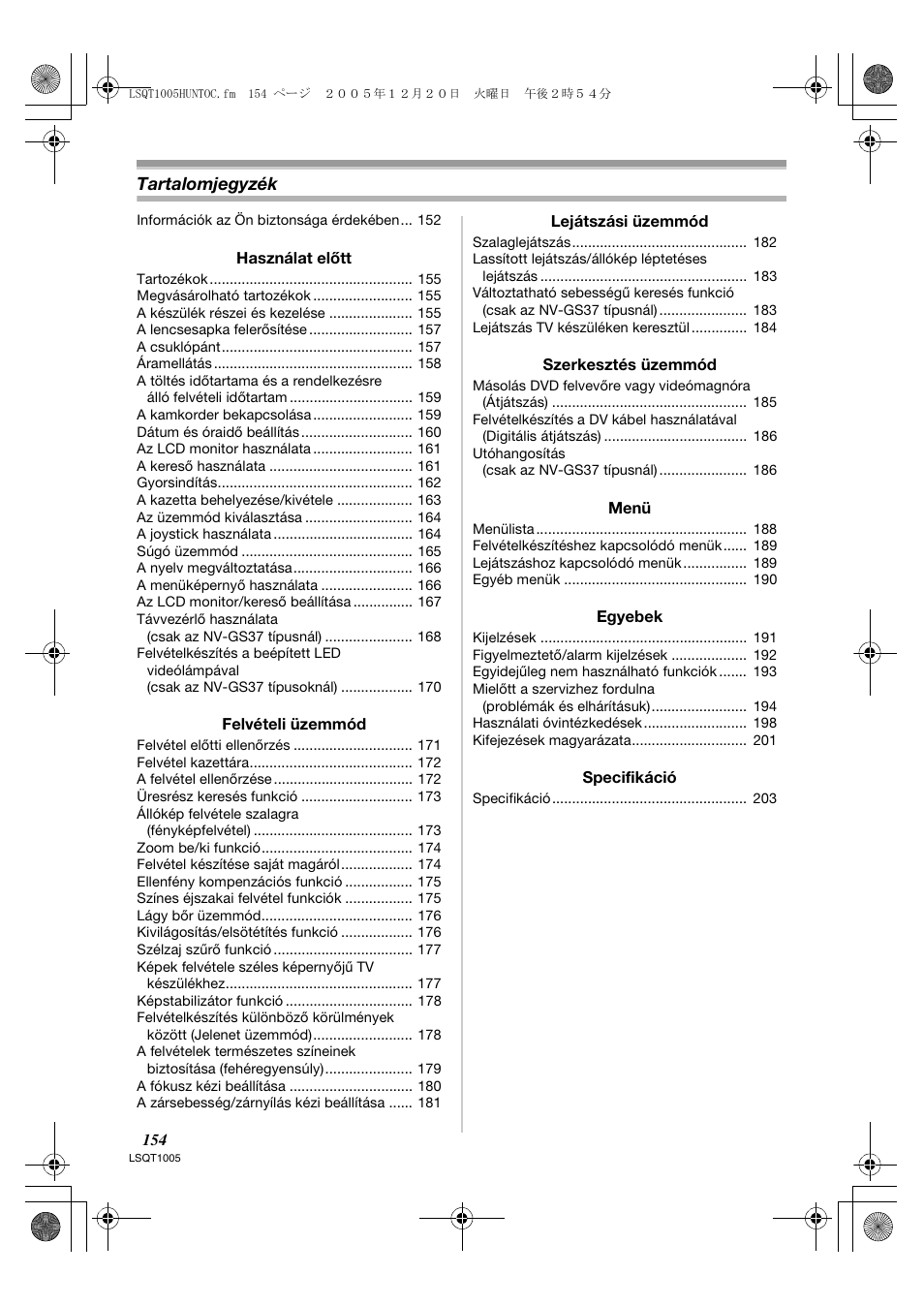 Tartalomjegyzék | Panasonic NVGS37EP User Manual | Page 154 / 204