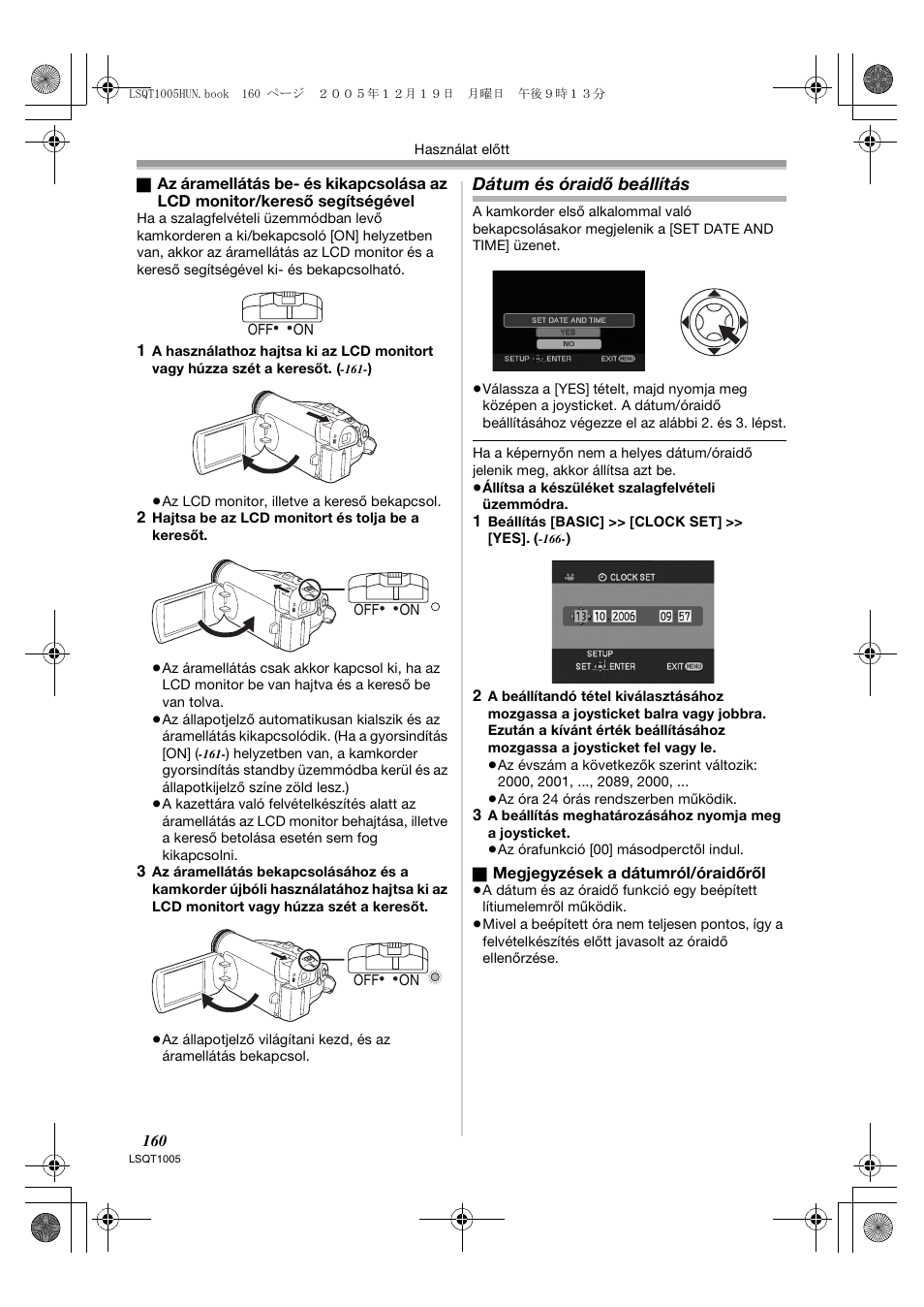 Dátum és óraidő beállítás | Panasonic NVGS37EP User Manual | Page 160 / 204