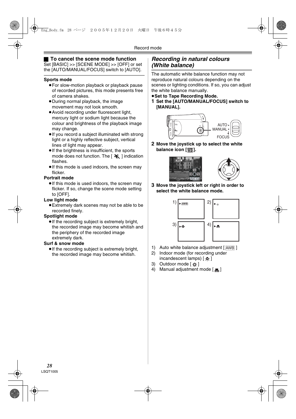 Recording in natural colours (white balance) | Panasonic NVGS37EP User Manual | Page 28 / 204
