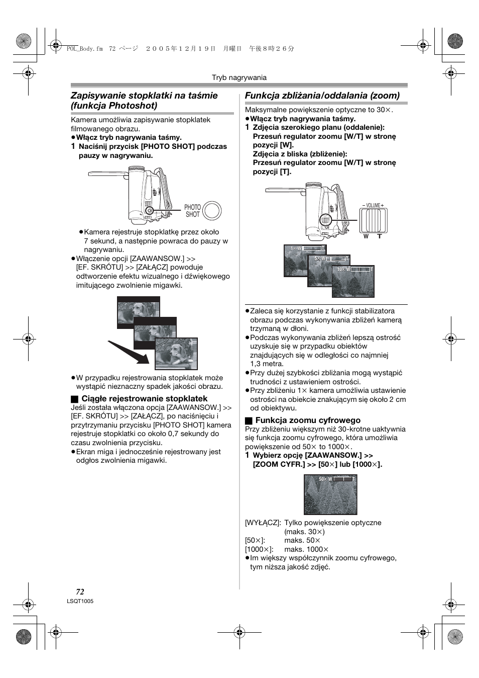 Funkcja zbliżania/oddalania (zoom) | Panasonic NVGS37EP User Manual | Page 72 / 204
