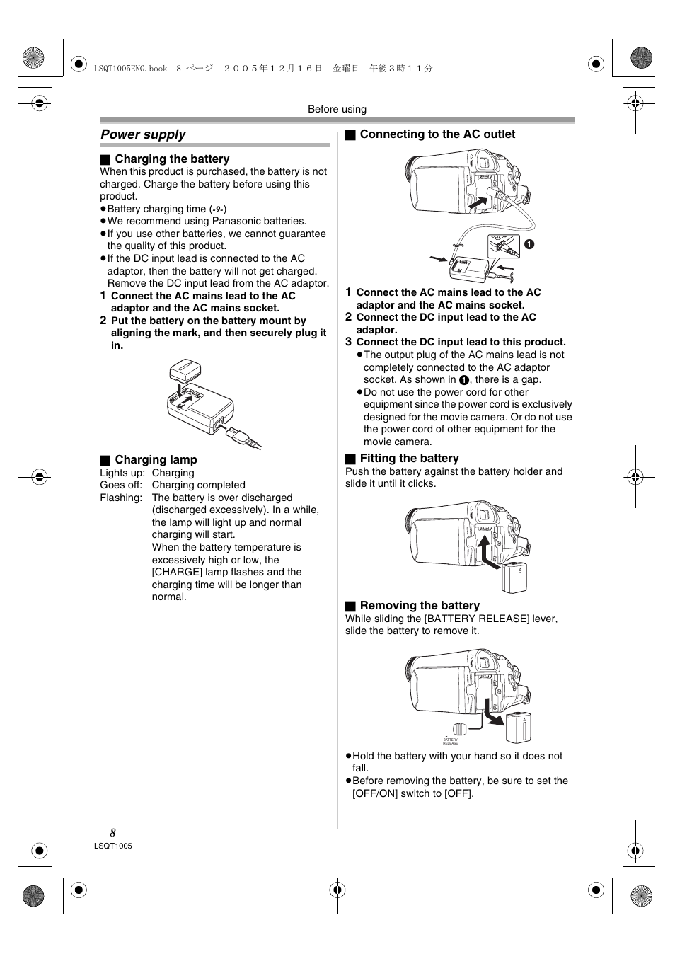 Power supply | Panasonic NVGS37EP User Manual | Page 8 / 204