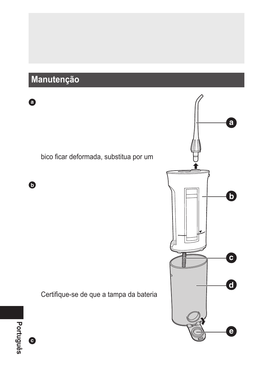 Manutenção | Panasonic EWDJ10 User Manual | Page 100 / 216