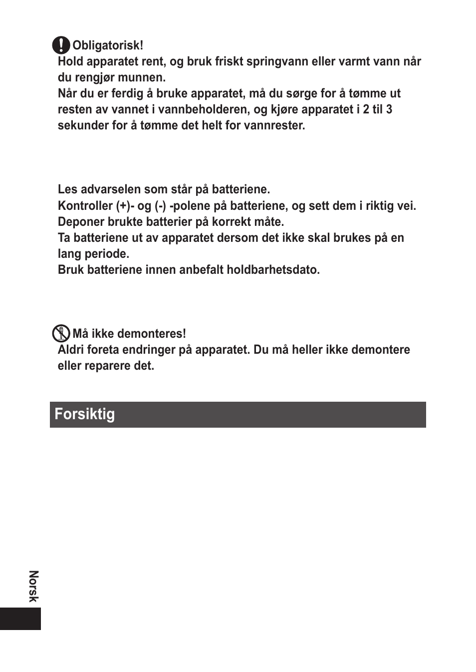 Forsiktig | Panasonic EWDJ10 User Manual | Page 106 / 216