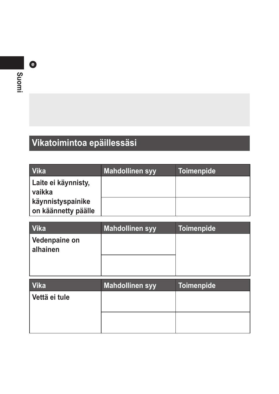 Vikatoimintoaepäillessäsi | Panasonic EWDJ10 User Manual | Page 138 / 216