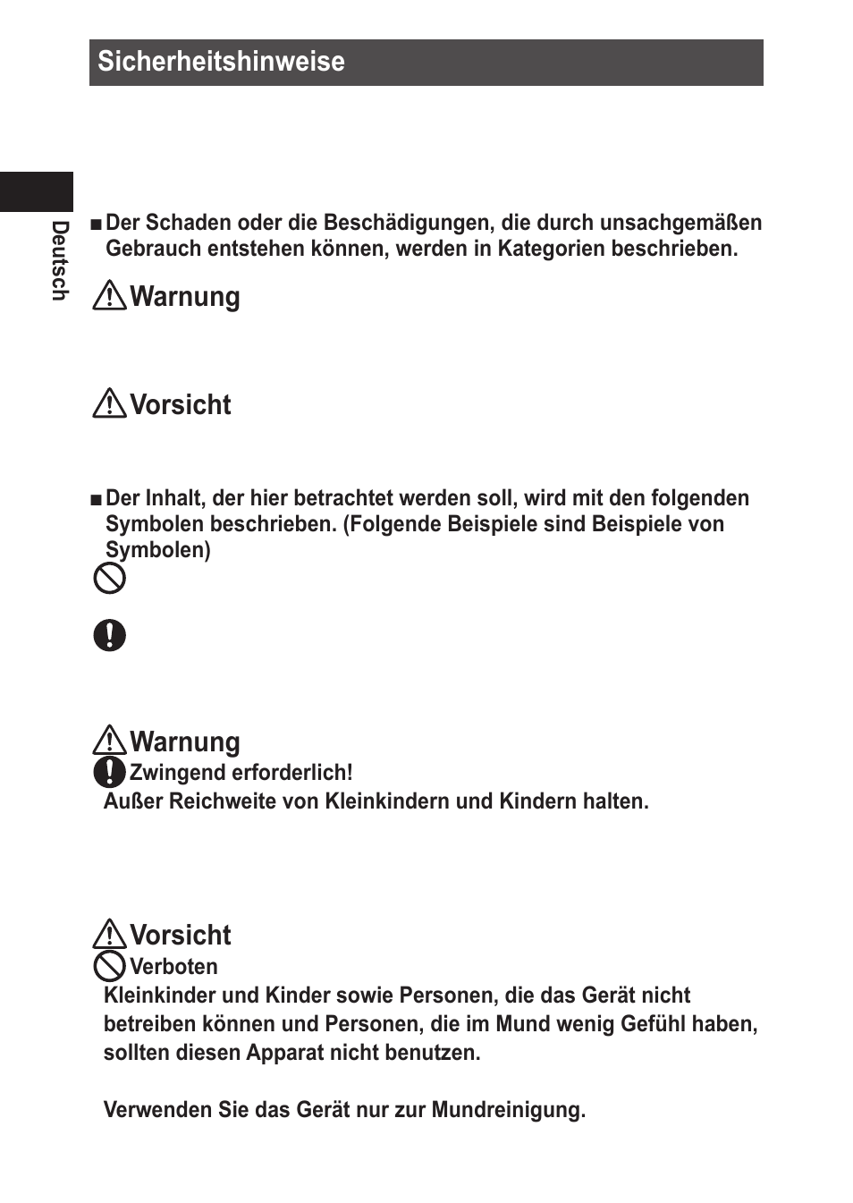 Sicherheitshinweise, Warnung, Vorsicht | Panasonic EWDJ10 User Manual | Page 14 / 216