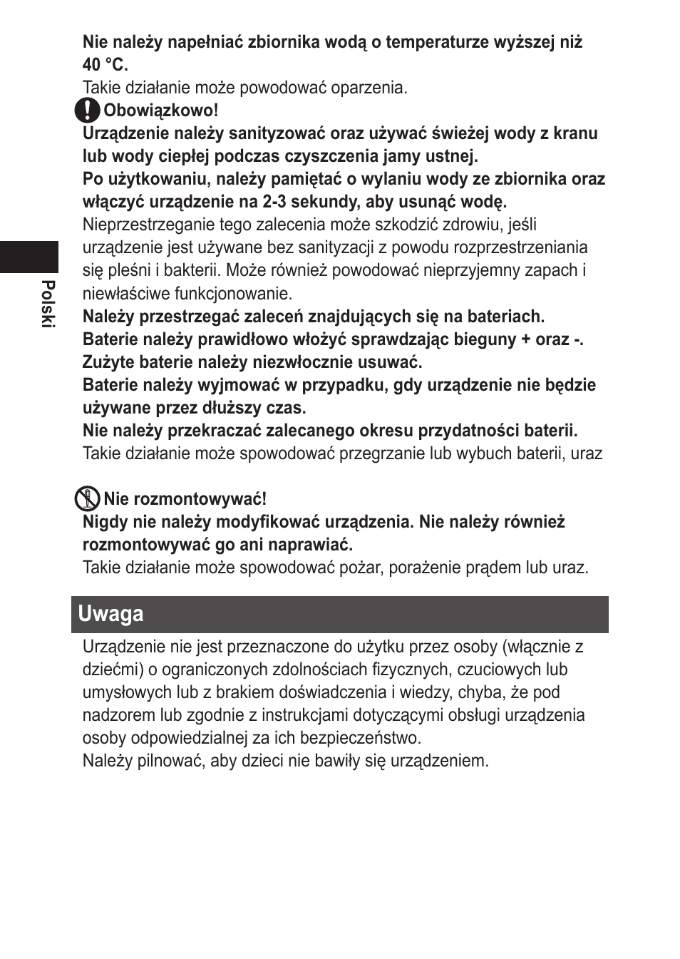 Uwaga | Panasonic EWDJ10 User Manual | Page 142 / 216
