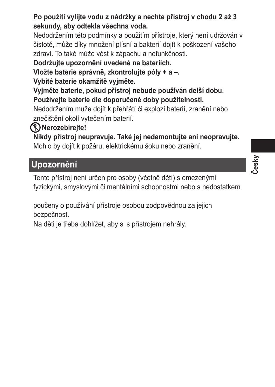 Upozornění | Panasonic EWDJ10 User Manual | Page 155 / 216