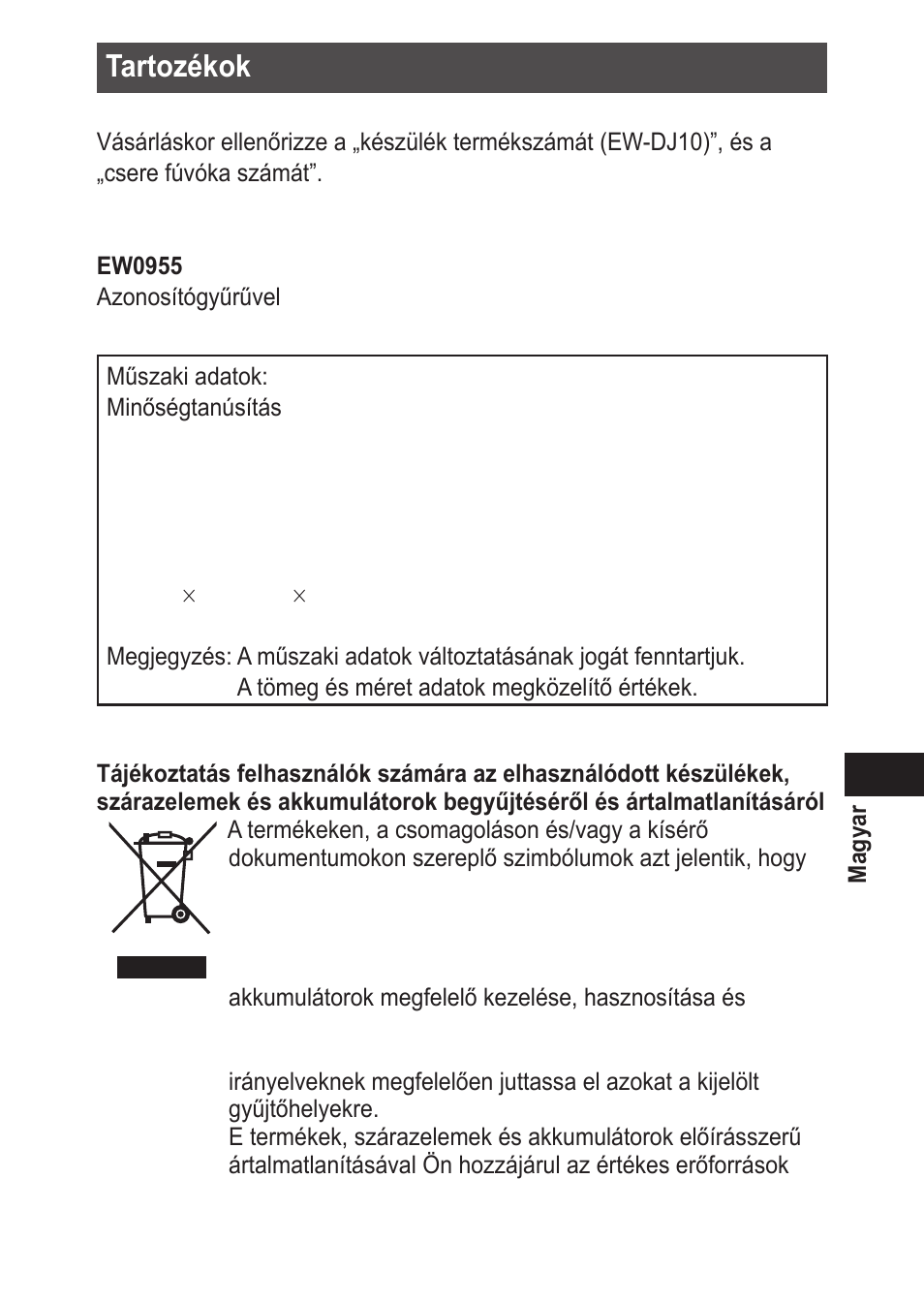 Tartozékok | Panasonic EWDJ10 User Manual | Page 189 / 216