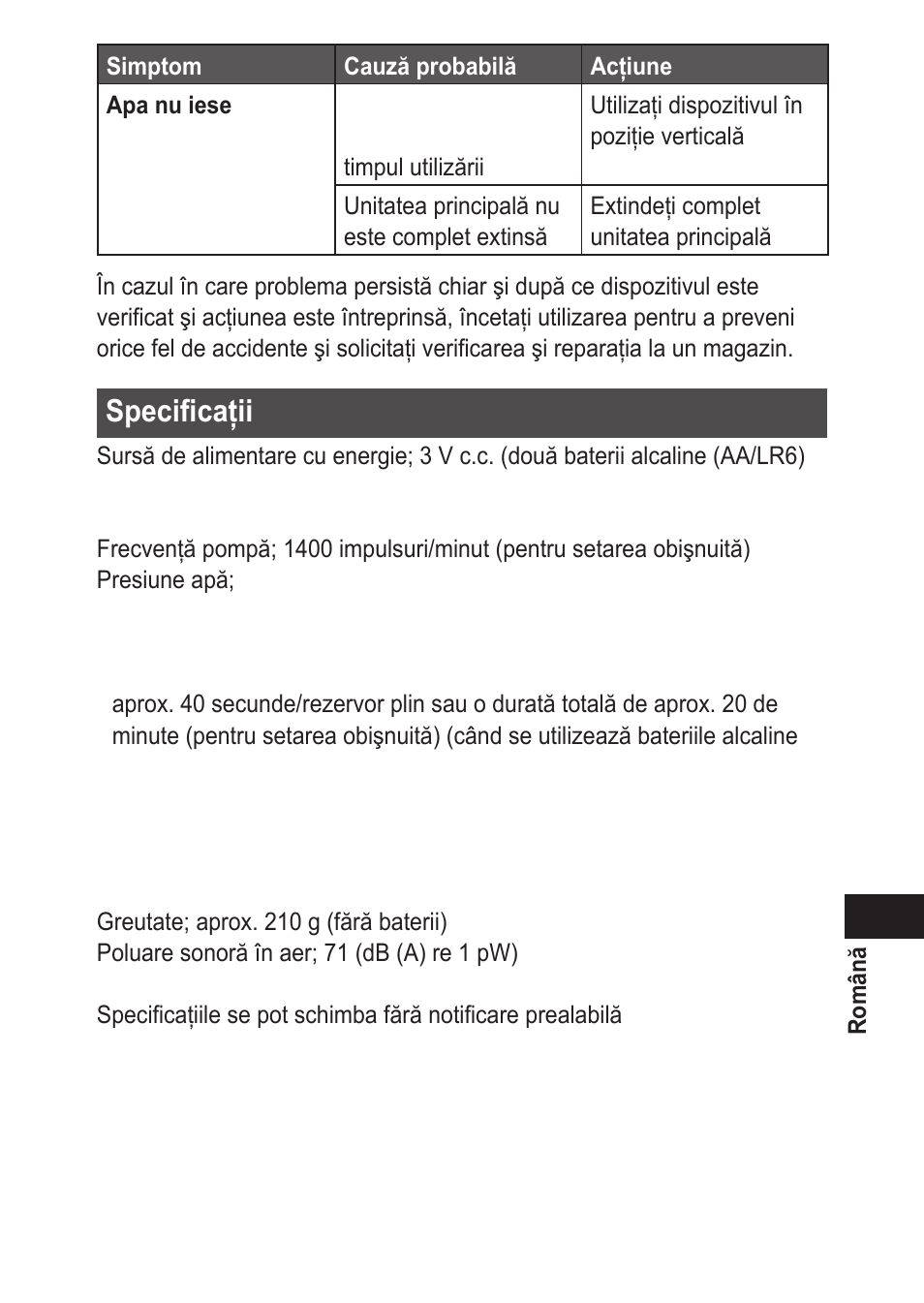 Specificaţii | Panasonic EWDJ10 User Manual | Page 201 / 216