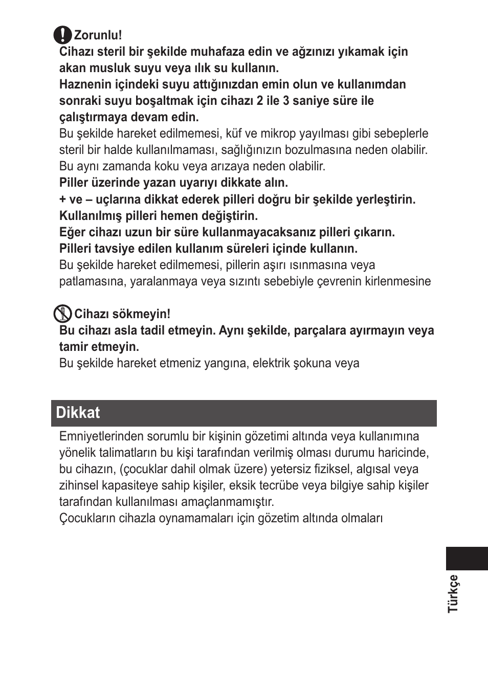 Dikkat | Panasonic EWDJ10 User Manual | Page 205 / 216