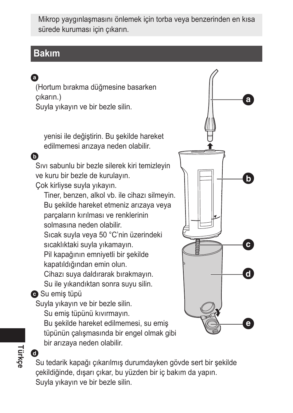 Bakım | Panasonic EWDJ10 User Manual | Page 212 / 216