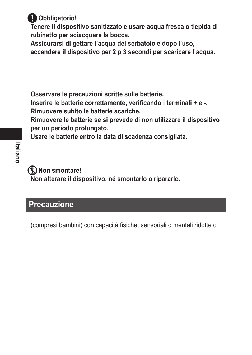 Precauzione | Panasonic EWDJ10 User Manual | Page 42 / 216