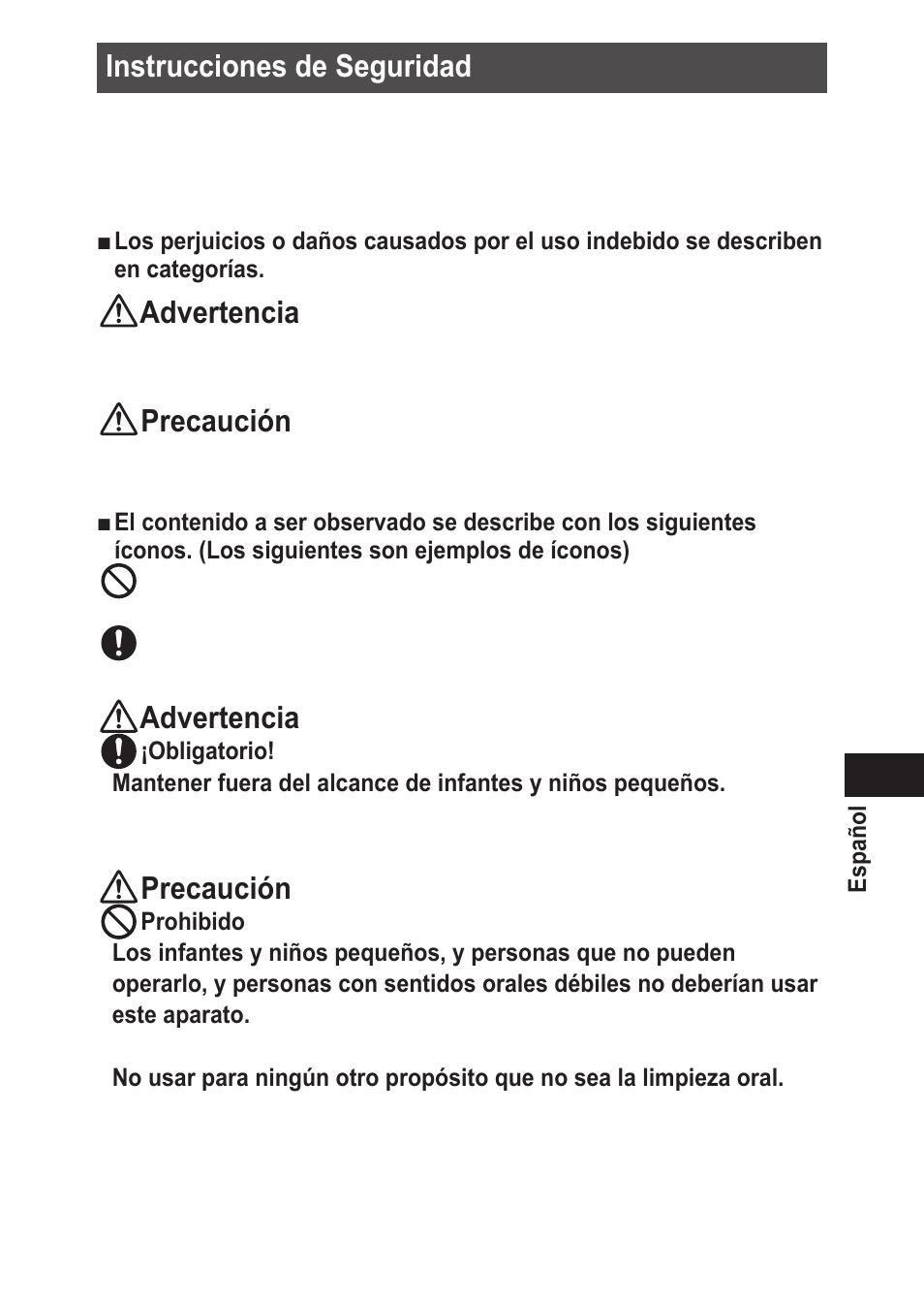 Instruccionesdeseguridad, Advertencia, Precaución | Panasonic EWDJ10 User Manual | Page 67 / 216