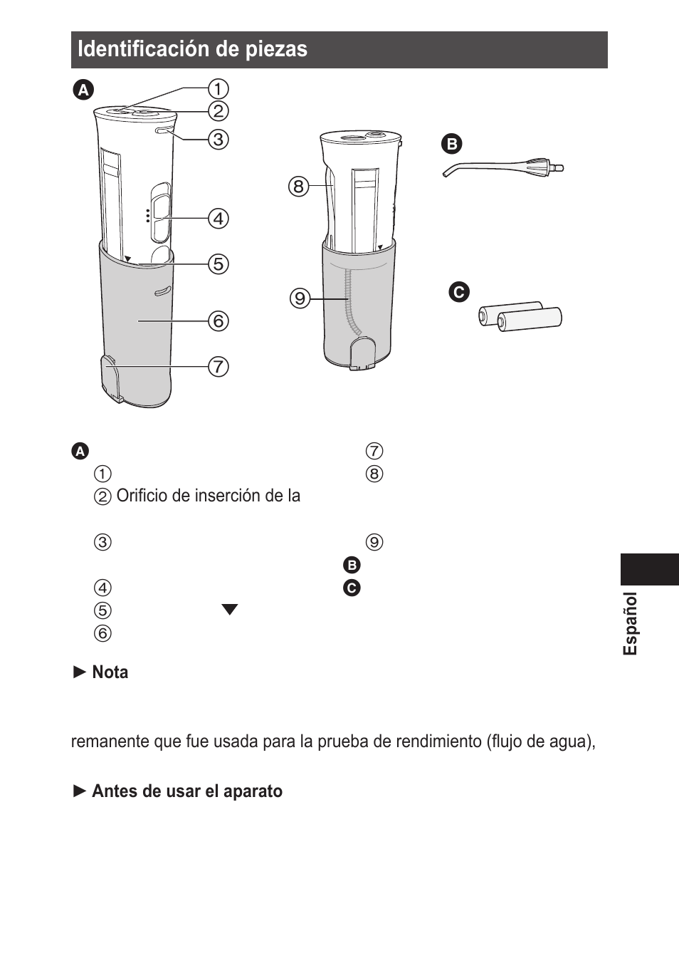 Identificacióndepiezas | Panasonic EWDJ10 User Manual | Page 69 / 216