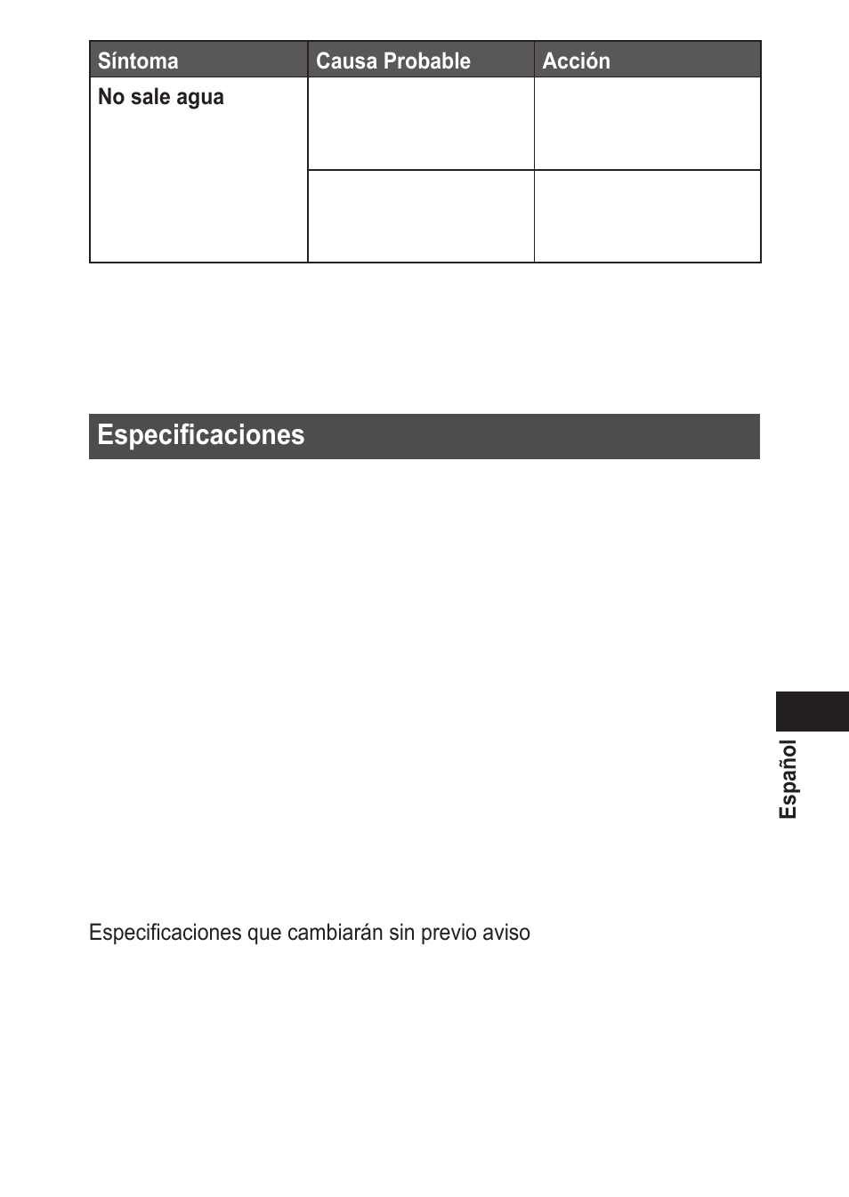 Especificaciones | Panasonic EWDJ10 User Manual | Page 77 / 216