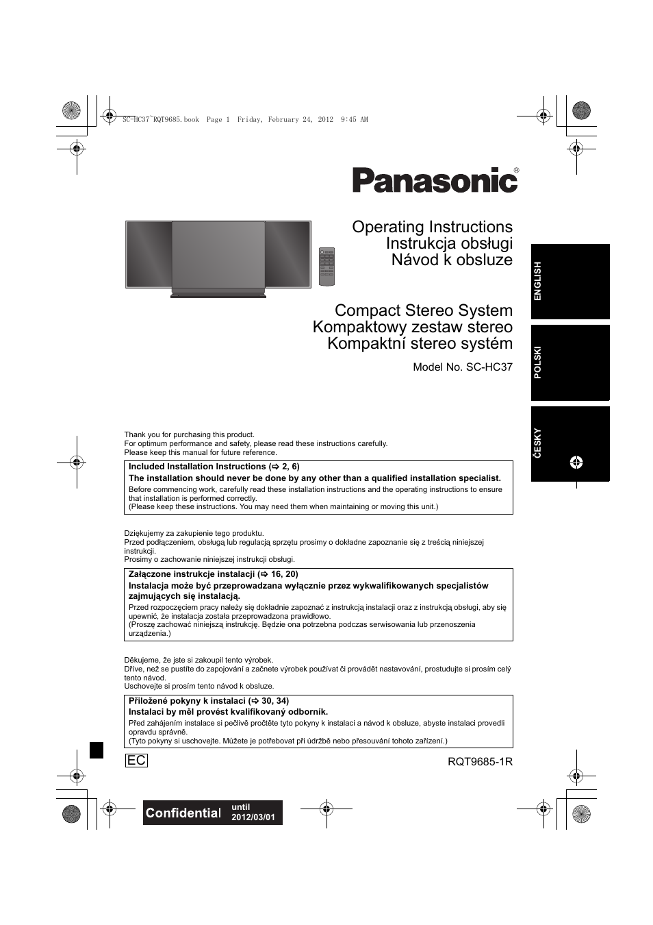 Panasonic SCHC37EC User Manual | 44 pages