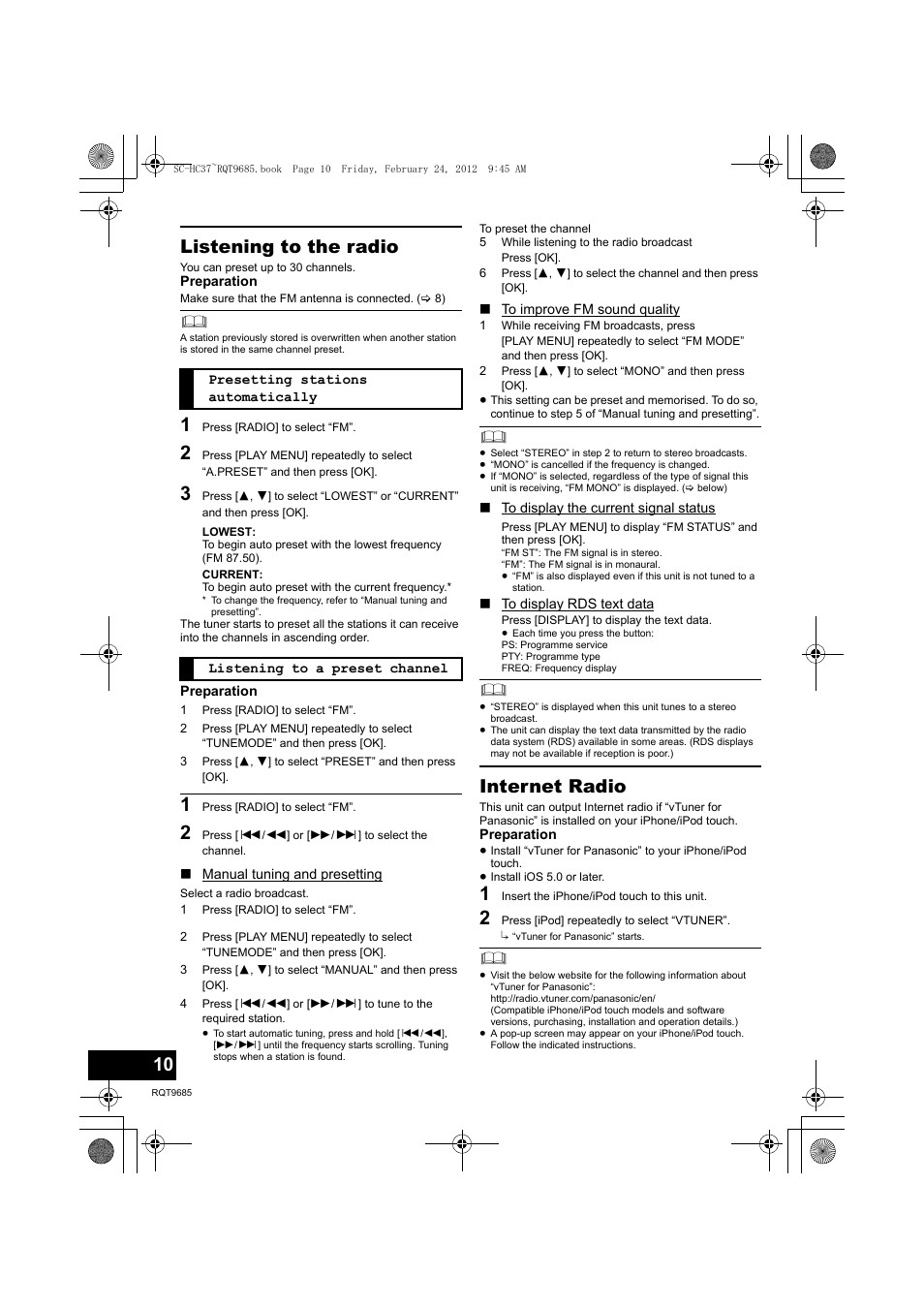 Listening to the radio, Internet radio | Panasonic SCHC37EC User Manual | Page 10 / 44