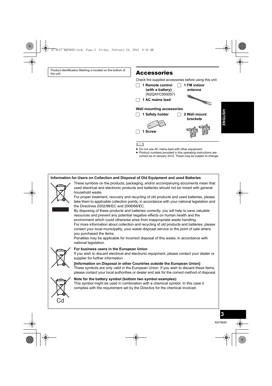 Accessories | Panasonic SCHC37EC User Manual | Page 3 / 44