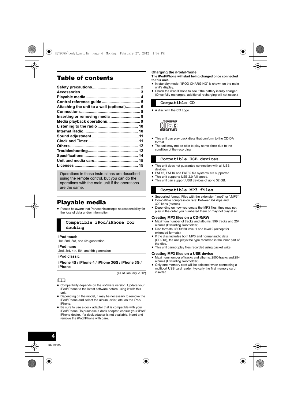 Panasonic SCHC37EC User Manual | Page 4 / 44