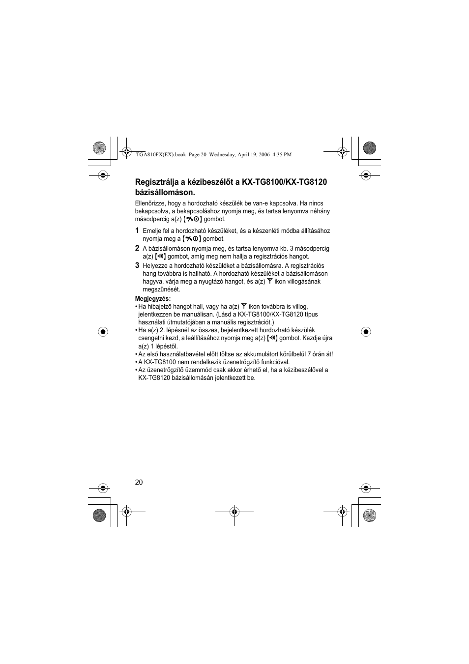 Megjegyzés | Panasonic KXTGA810FX User Manual | Page 20 / 40