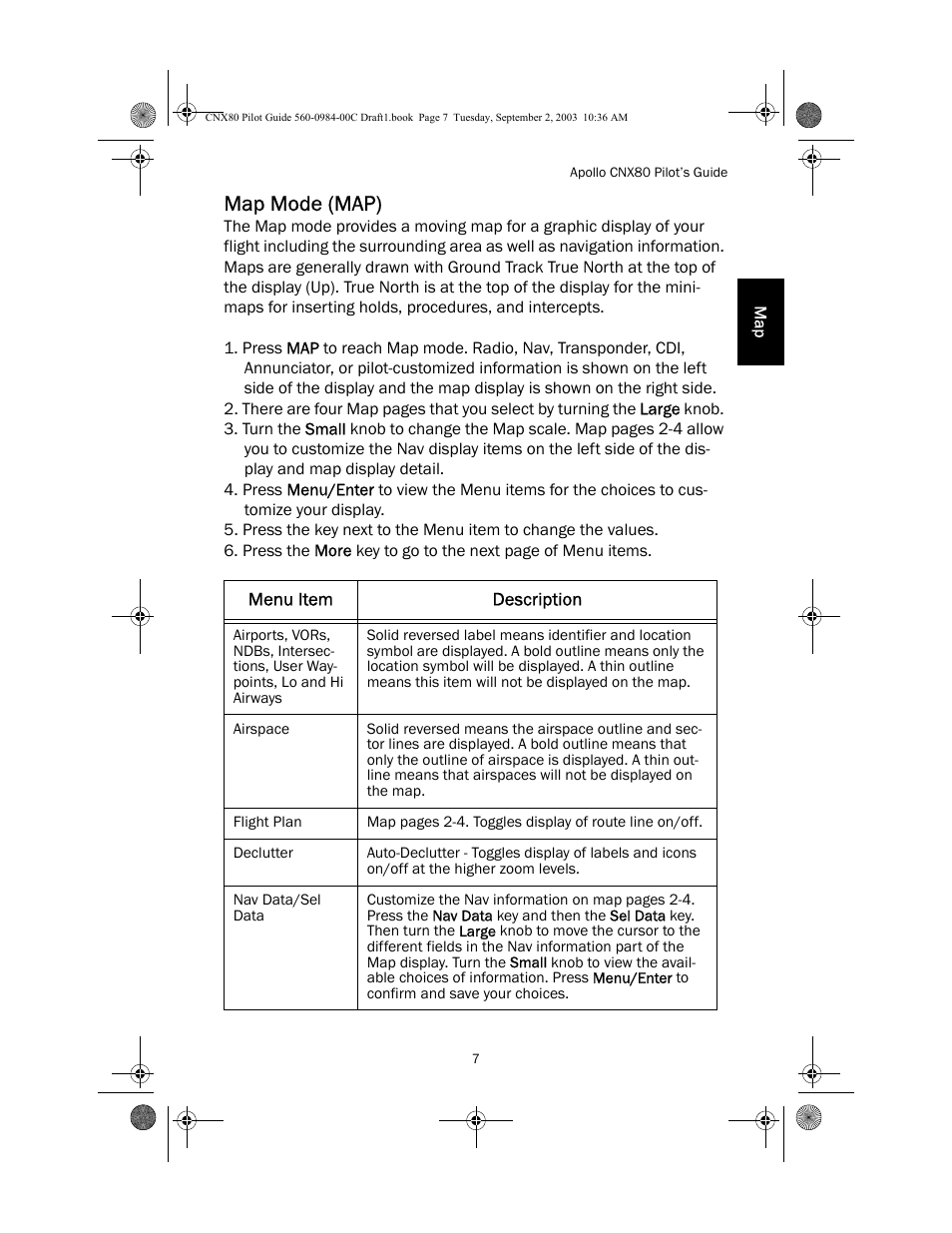 Map mode (map) | Apollo CNX80 User Manual | Page 11 / 50