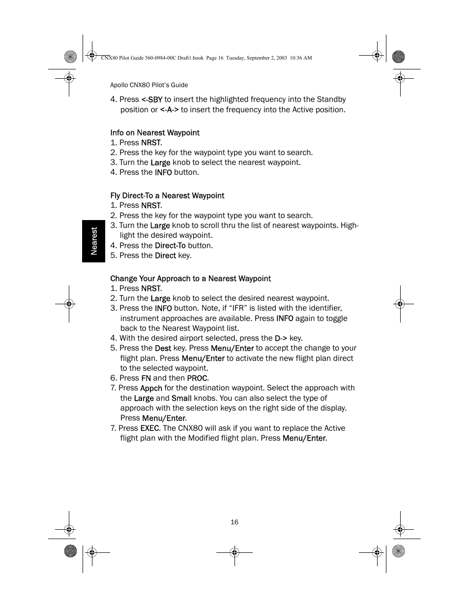 Info on nearest waypoint, Fly direct-to a nearest waypoint, Change your approach to a nearest waypoint | Apollo CNX80 User Manual | Page 20 / 50