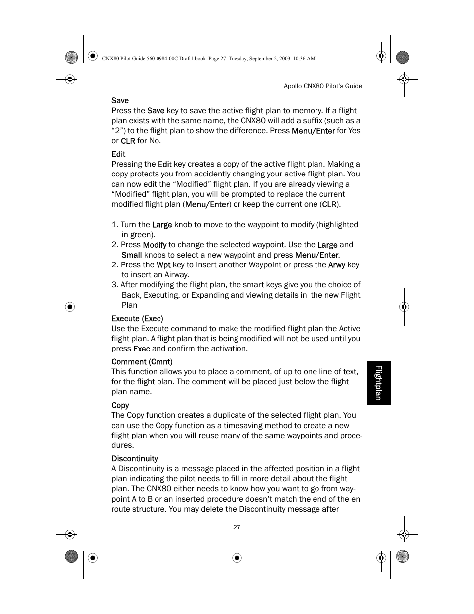 Save, Edit, Execute (exec) | Comment (cmnt), Copy, Discontinuity | Apollo CNX80 User Manual | Page 31 / 50
