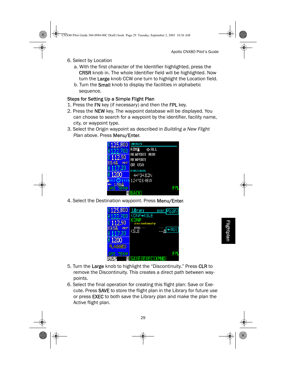 Steps for setting up a simple flight plan | Apollo CNX80 User Manual | Page 33 / 50