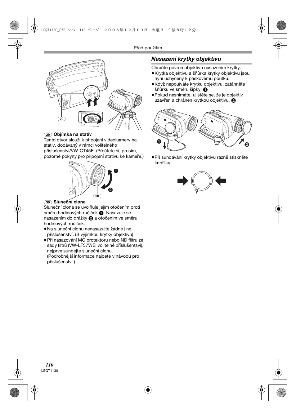 Nasazení krytky objektivu | Panasonic NVGS80EP User Manual | Page 110 / 208