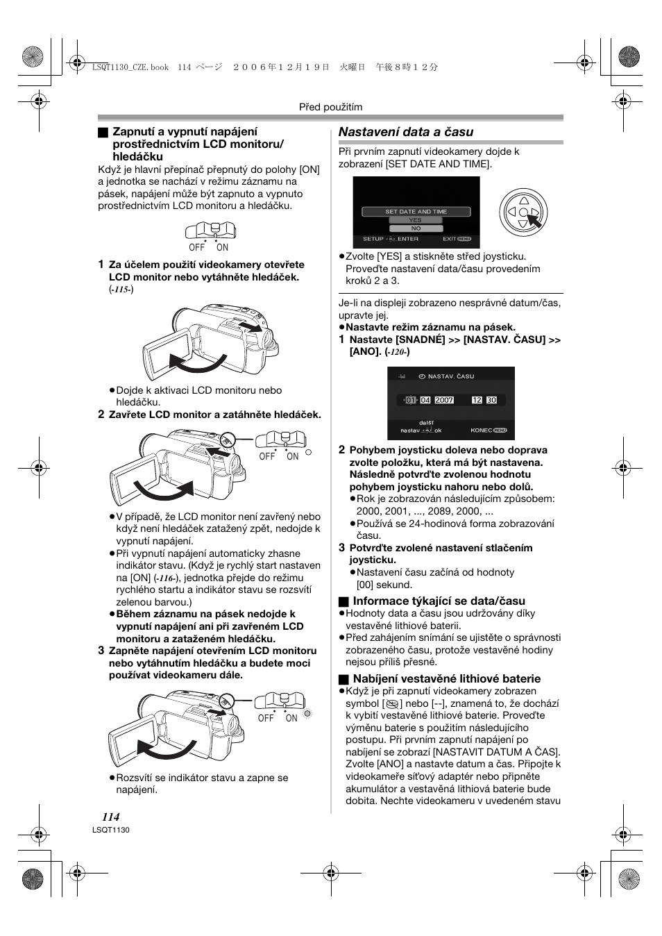 Nastavení data a času | Panasonic NVGS80EP User Manual | Page 114 / 208