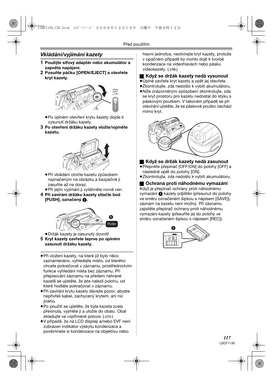 Vkládání/vyjímání kazety | Panasonic NVGS80EP User Manual | Page 117 / 208