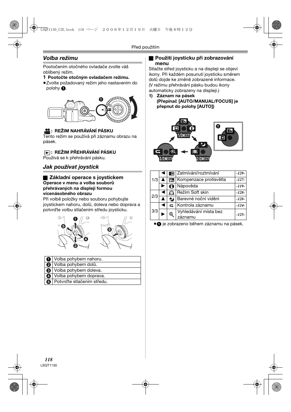 Volba režimu, Jak používat joystick | Panasonic NVGS80EP User Manual | Page 118 / 208