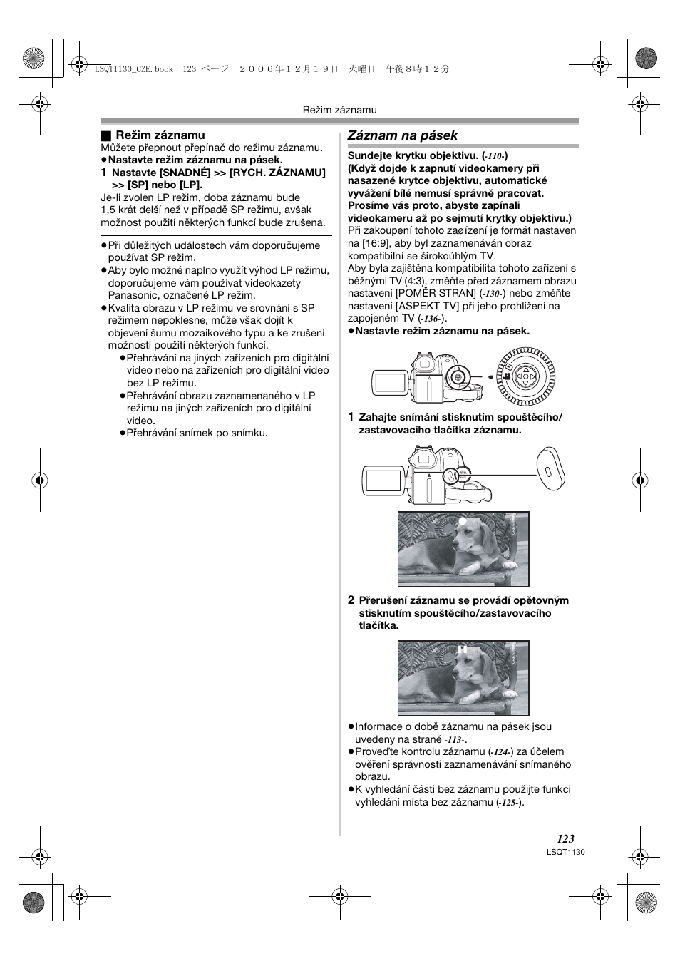 Záznam na pásek | Panasonic NVGS80EP User Manual | Page 123 / 208