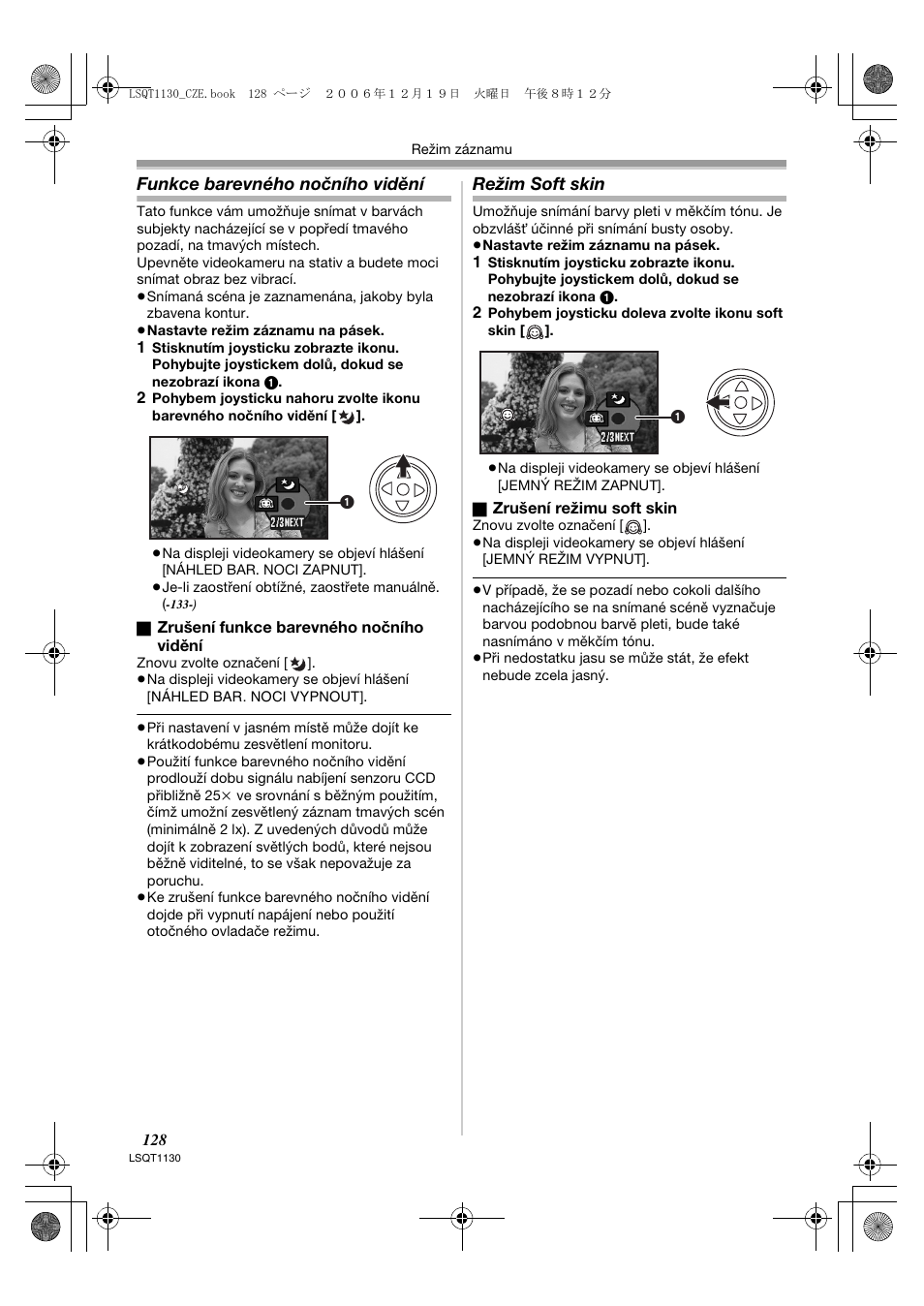 Funkce barevného nočního vidění, Režim soft skin | Panasonic NVGS80EP User Manual | Page 128 / 208