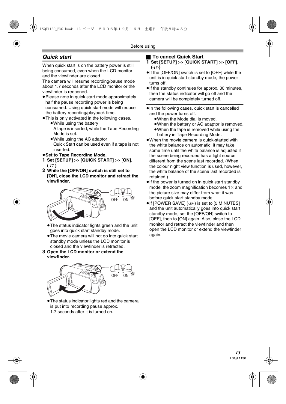 Quick start | Panasonic NVGS80EP User Manual | Page 13 / 208