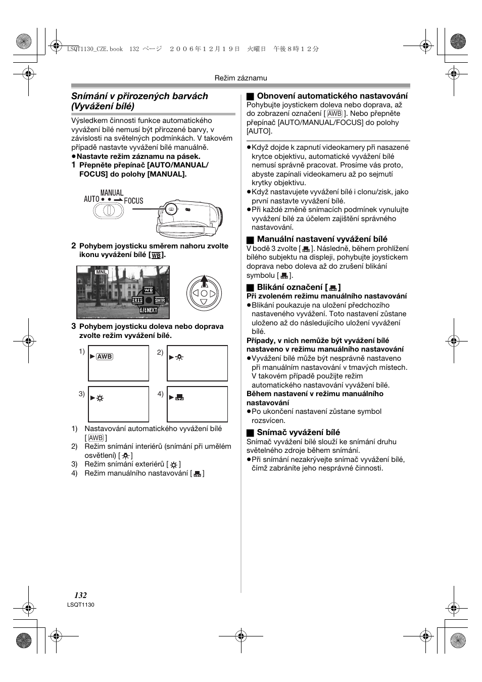 Snímání v přirozených barvách (vyvážení bílé) | Panasonic NVGS80EP User Manual | Page 132 / 208